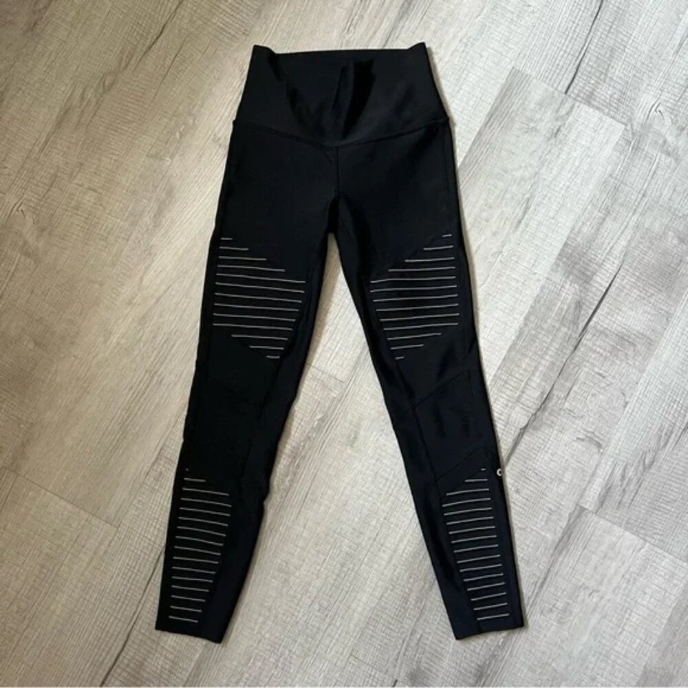 ALO YOGA Airlift High-Waist 7/8 Moto Legging in Black & Lime Green Size Small